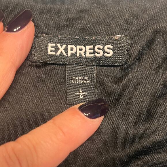 Express Black Smocked Waist Faux Wrap Dress Large - Picture 3 of 3